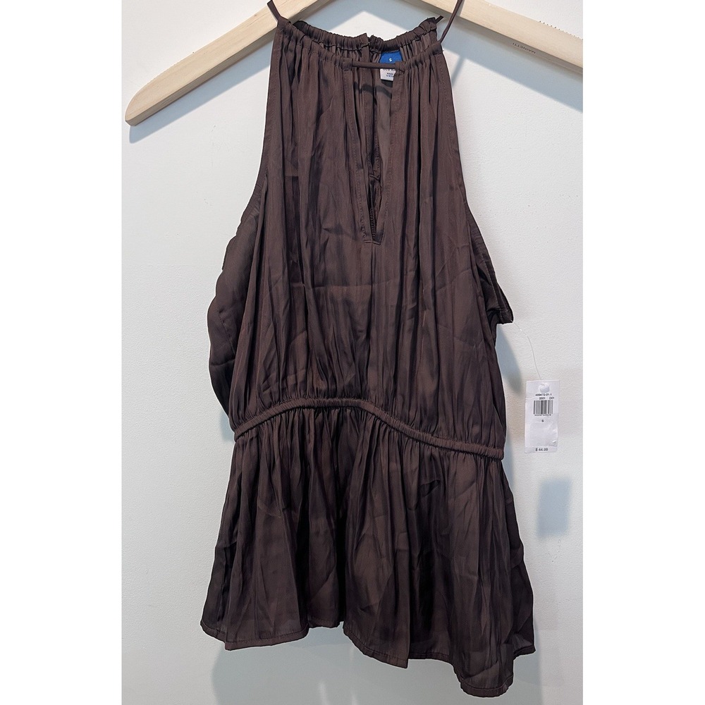 NWT Satin Old Navy Chocolate Brown Halter‎ Peplum Top Blouse Size Small - Picture 3 of 7